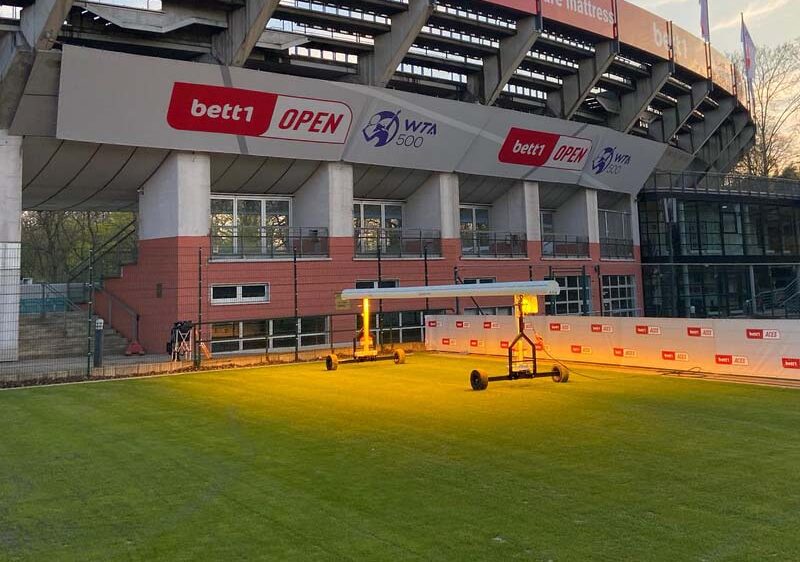 The SGL BU50 grow light on the pitch outside the Steffi Graf Stadium.