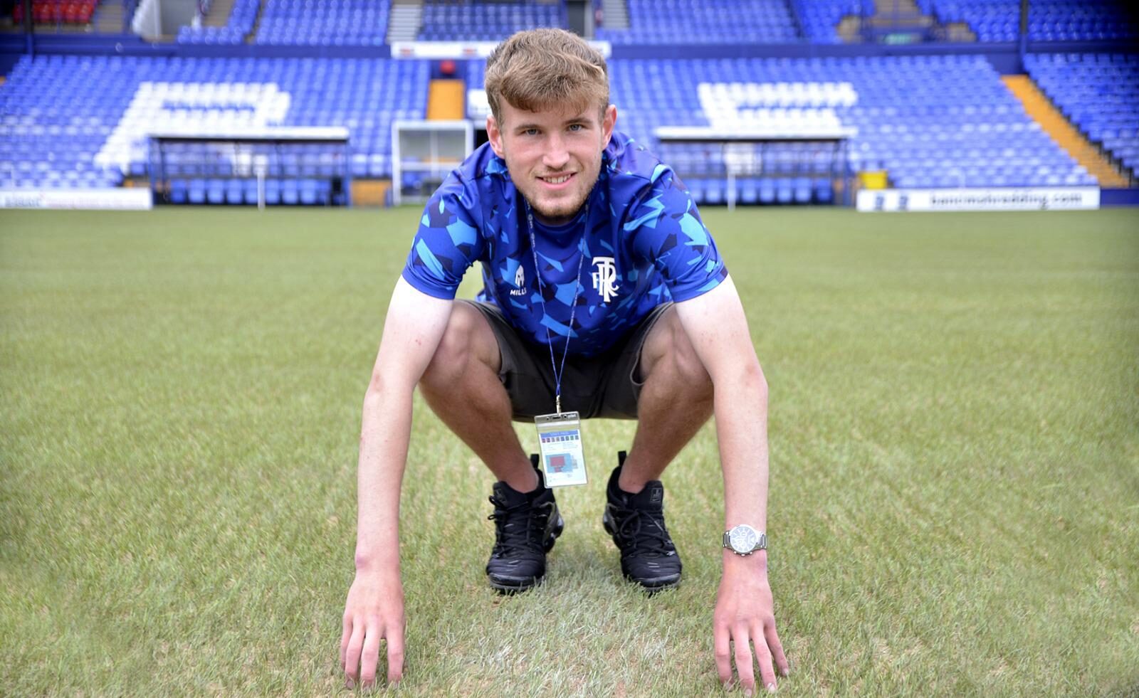 Charlie Still head groundsman from Tranmere Rovers on the pitch