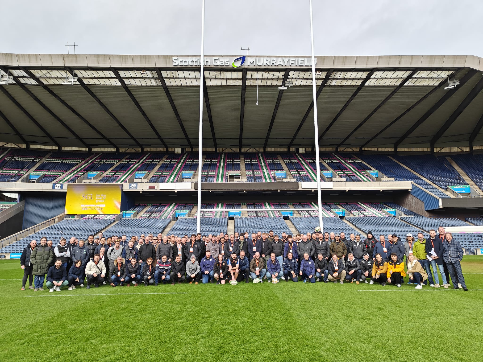 A group picture of the Masterclass 2024 attendees at Murrayfield Stadium