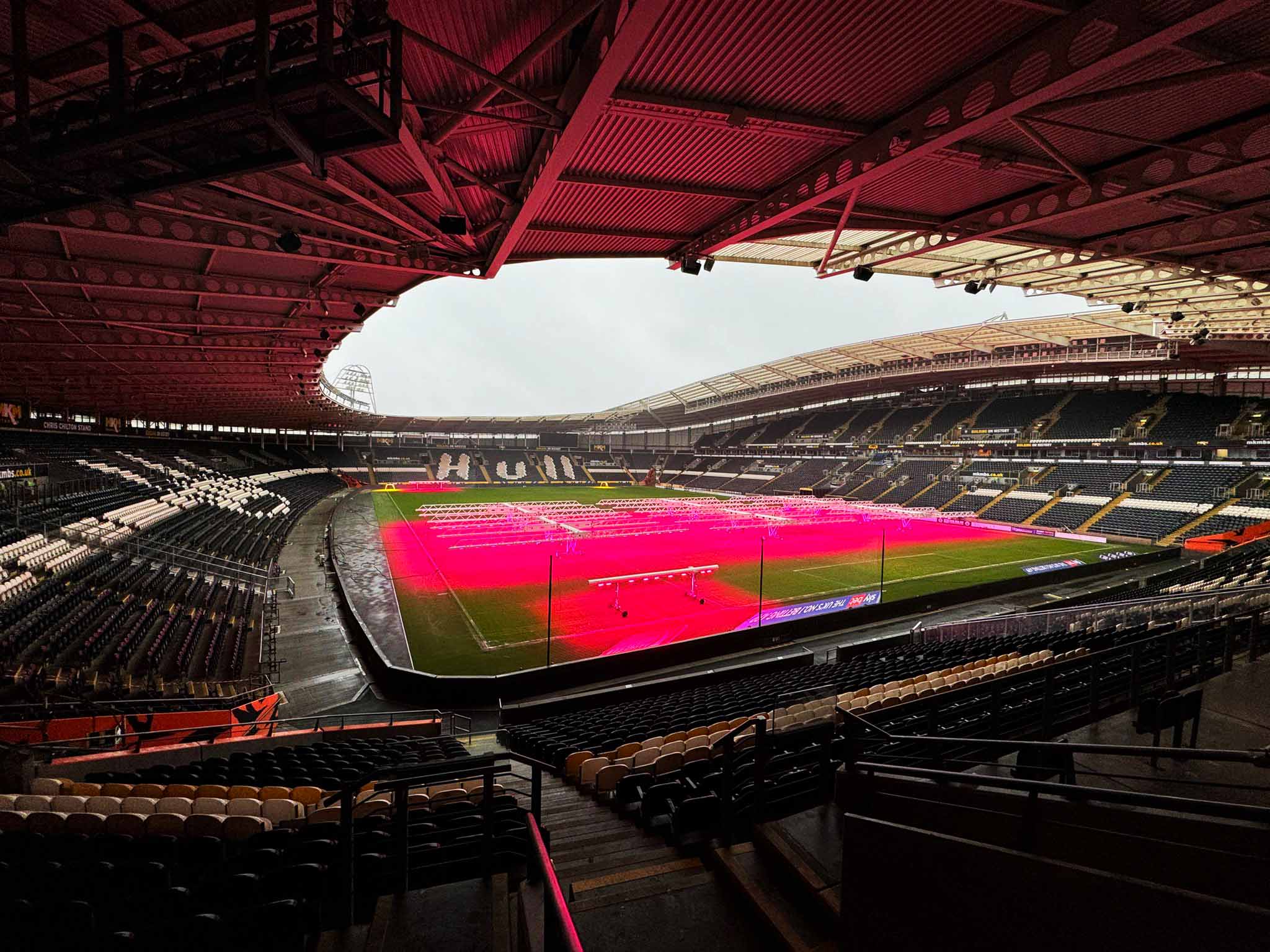 The SGL LED440, LED50 and BU10 grow lighting systems on the pitch of the MKM Stadium, home of Hull City Football Club.
