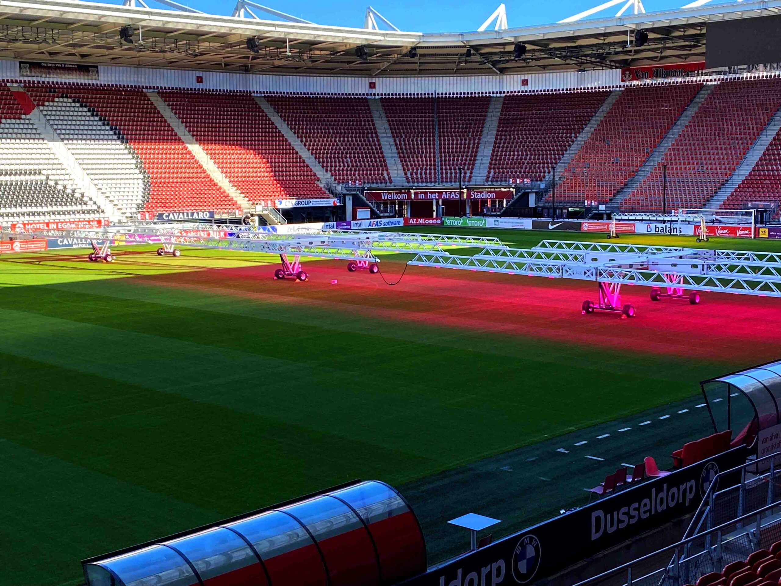 Three SGL LED440 grow lights on the pitch of the AFAS Stadium, home of AZ Alkmaar.